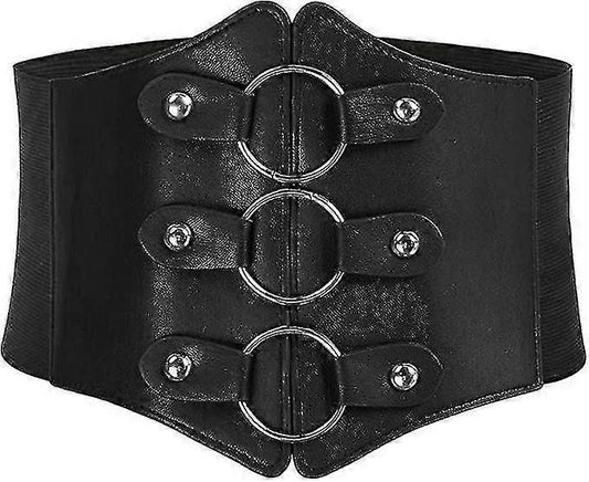 Women's 83cm Wide Leather Corset Belt with Studs, Elastic Waist Design