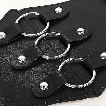 Women's 83cm Wide Leather Corset Belt with Studs, Elastic Waist Design