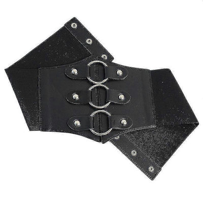 Women's 83cm Wide Leather Corset Belt with Studs, Elastic Waist Design