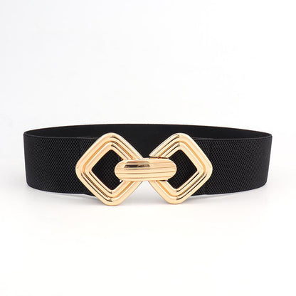Women's 95cm Wide Elastic Stretch Leather Dress Belt with Gold Buckle