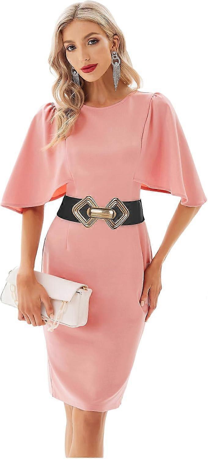 Women's 95cm Wide Elastic Stretch Leather Dress Belt with Gold Buckle