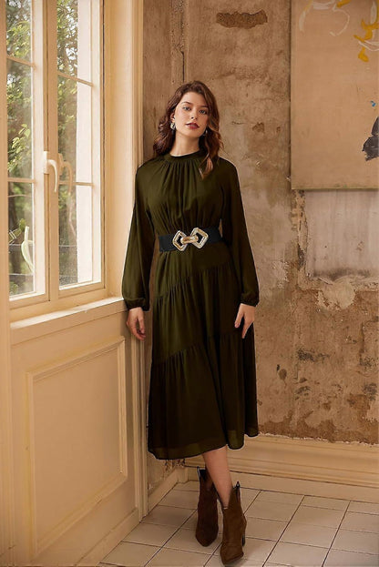 Women's 95cm Wide Elastic Stretch Leather Dress Belt with Gold Buckle