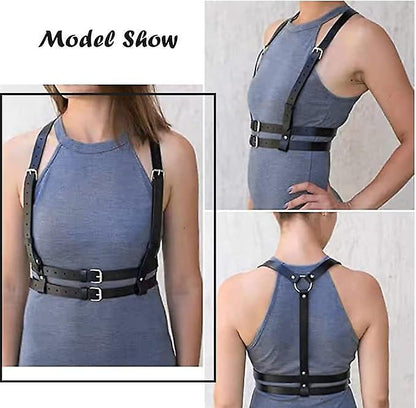 Women's Leather Body Chain Belt with Back Strap Design