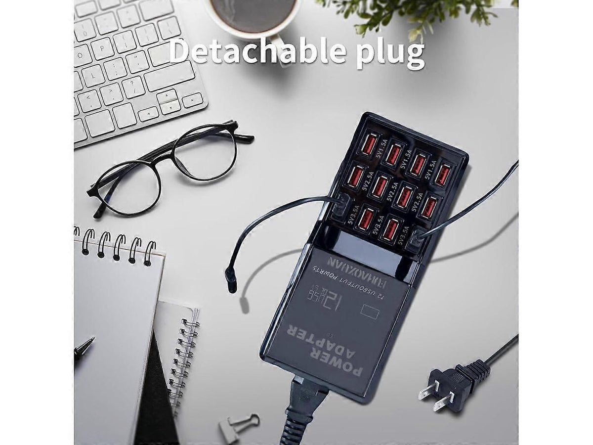 60W 12-Port USB Charging Station for Multiple Devices, Apple & More