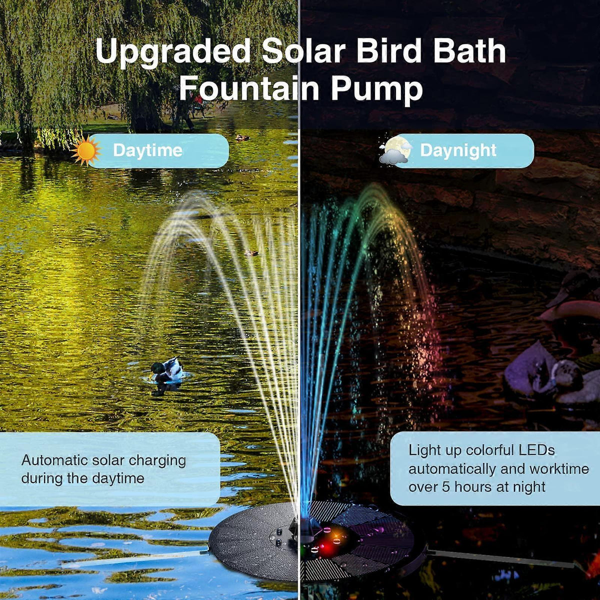 Solar Water Fountain with 8 Jet Lights Floating Solar Pump