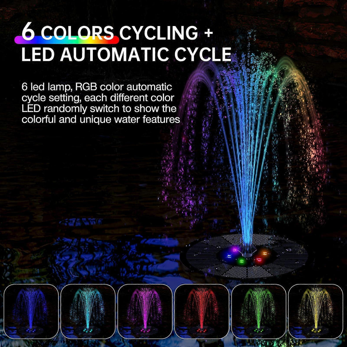 Solar Water Fountain with 8 Jet Lights Floating Solar Pump