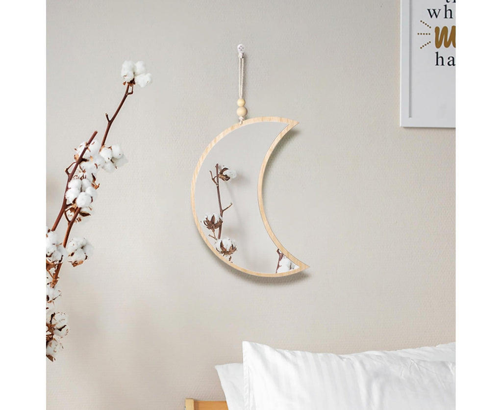 Moon Shape Mirror Decor for Bedroom-Natural