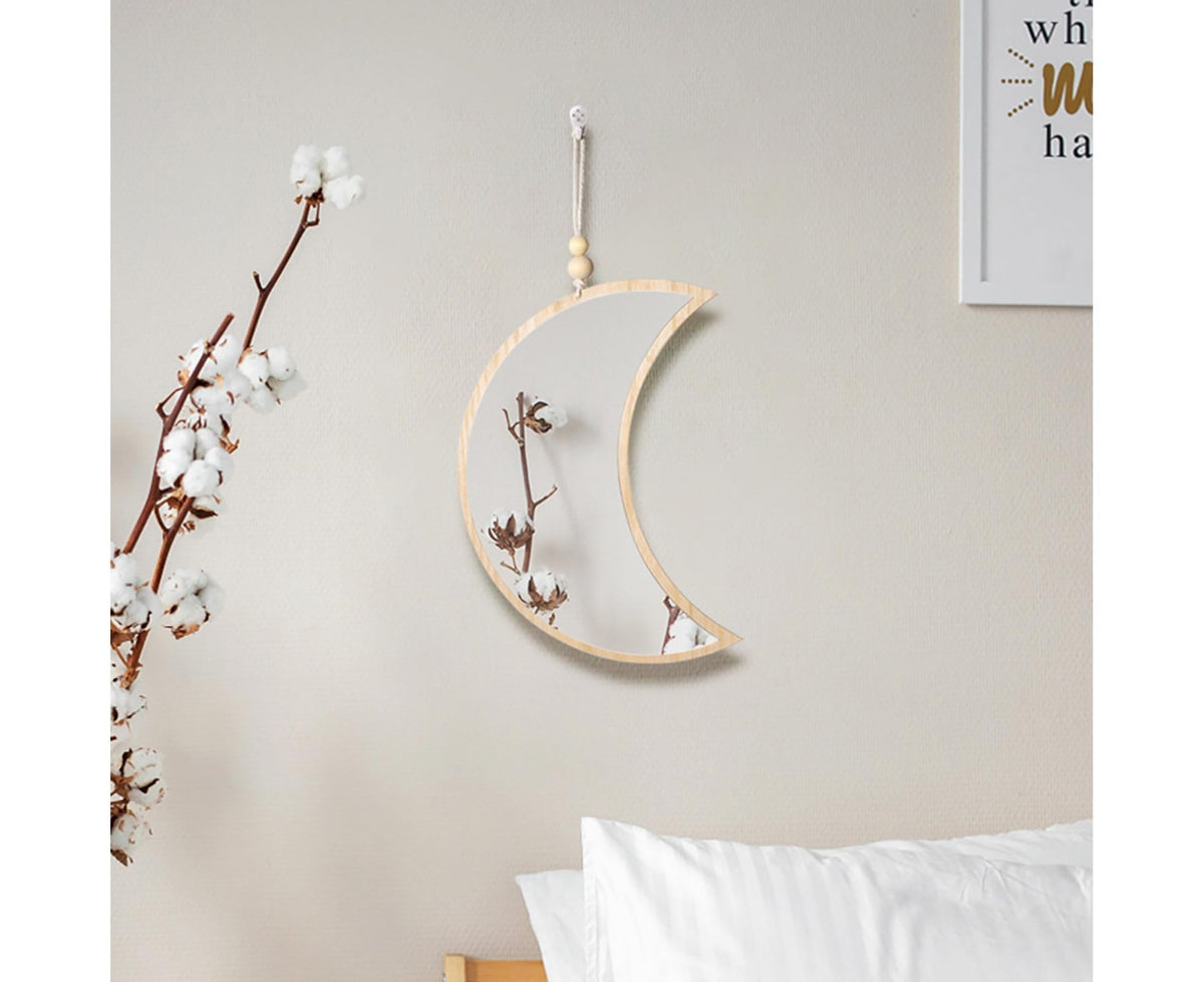 Moon Shape Mirror Decor for Bedroom-Natural