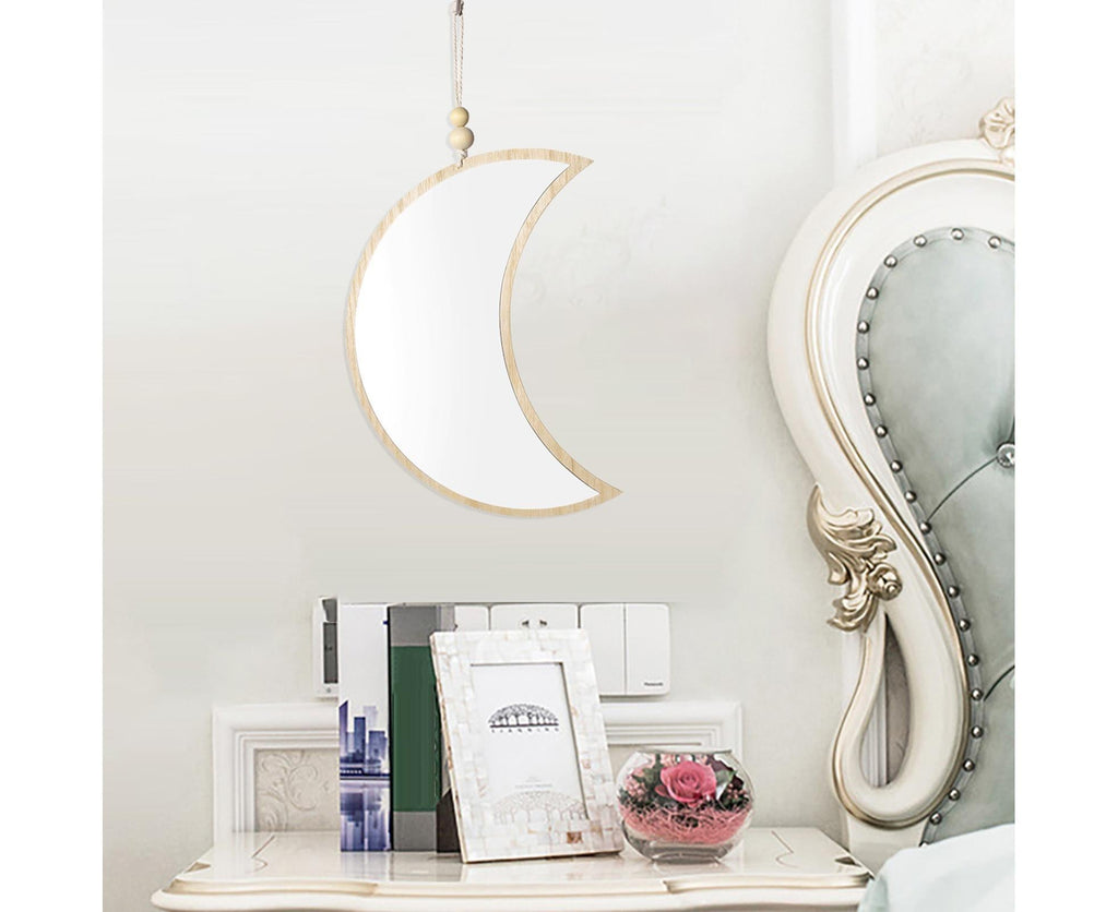 Moon Shape Mirror Decor for Bedroom-Natural