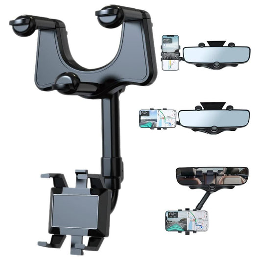 360 Rotatable and Retractable Car Phone Holder Multifunctional Rearview Mirror Phone Holder Universal Phone Mount