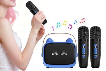 Mini Karaoke Machine Toys Gifts Portable MP3 Player with 2 Wireless Microphone - Purple