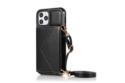 PU Leather Crossbody Phone Case Cover Wallet Card Holder for iPhone 13 Series -Black /iPhone13 Pro 6.1