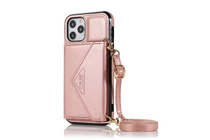 PU Leather Crossbody Phone Case Cover Wallet Card Holder for iPhone 13 Series -Rose Gold /iPhone13 6.1