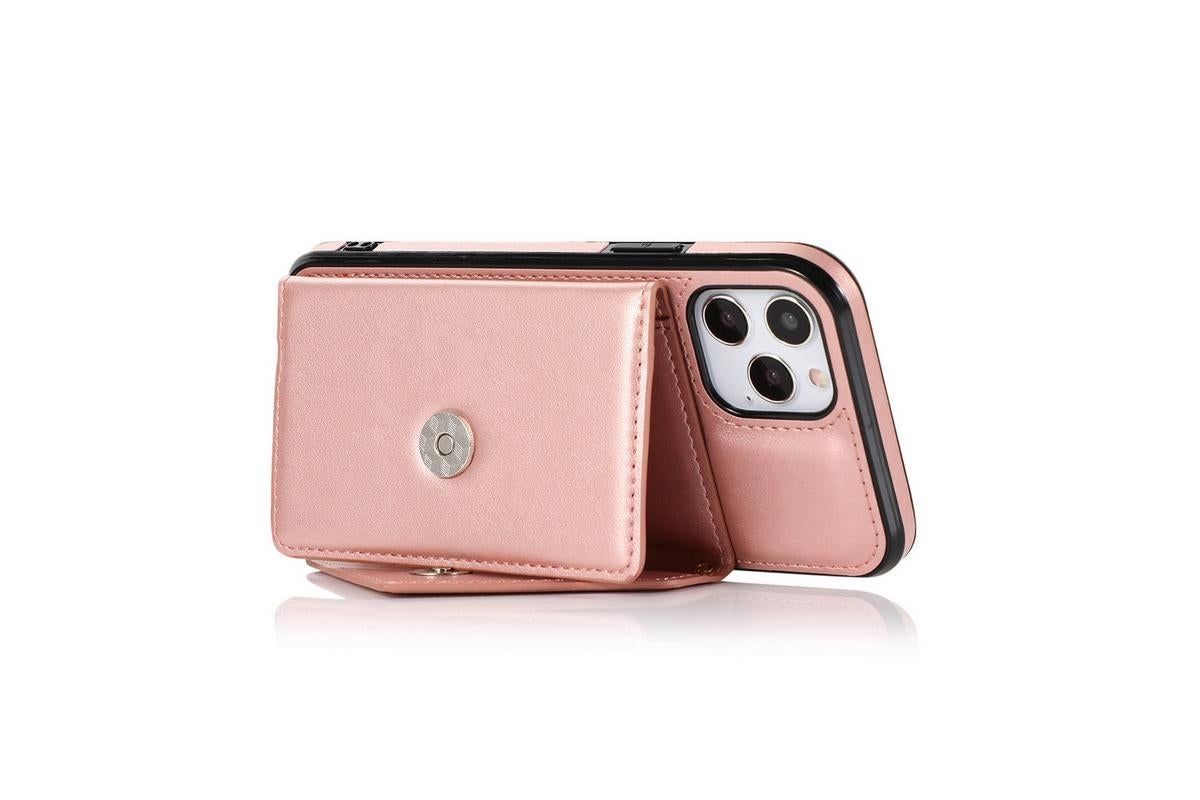 PU Leather Crossbody Phone Case Cover Wallet Card Holder for iPhone 13 Series -Rose Gold /iPhone13 Pro 6.1
