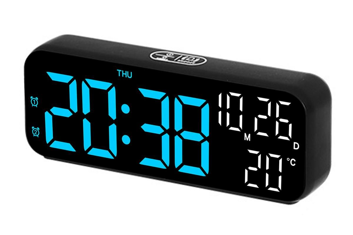 LED Digital Clock with Temperature Humidity Display for Bedroom Black