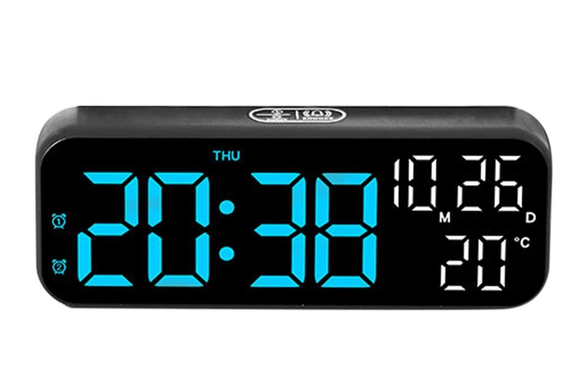 LED Digital Clock with Temperature Humidity Display for Bedroom Black