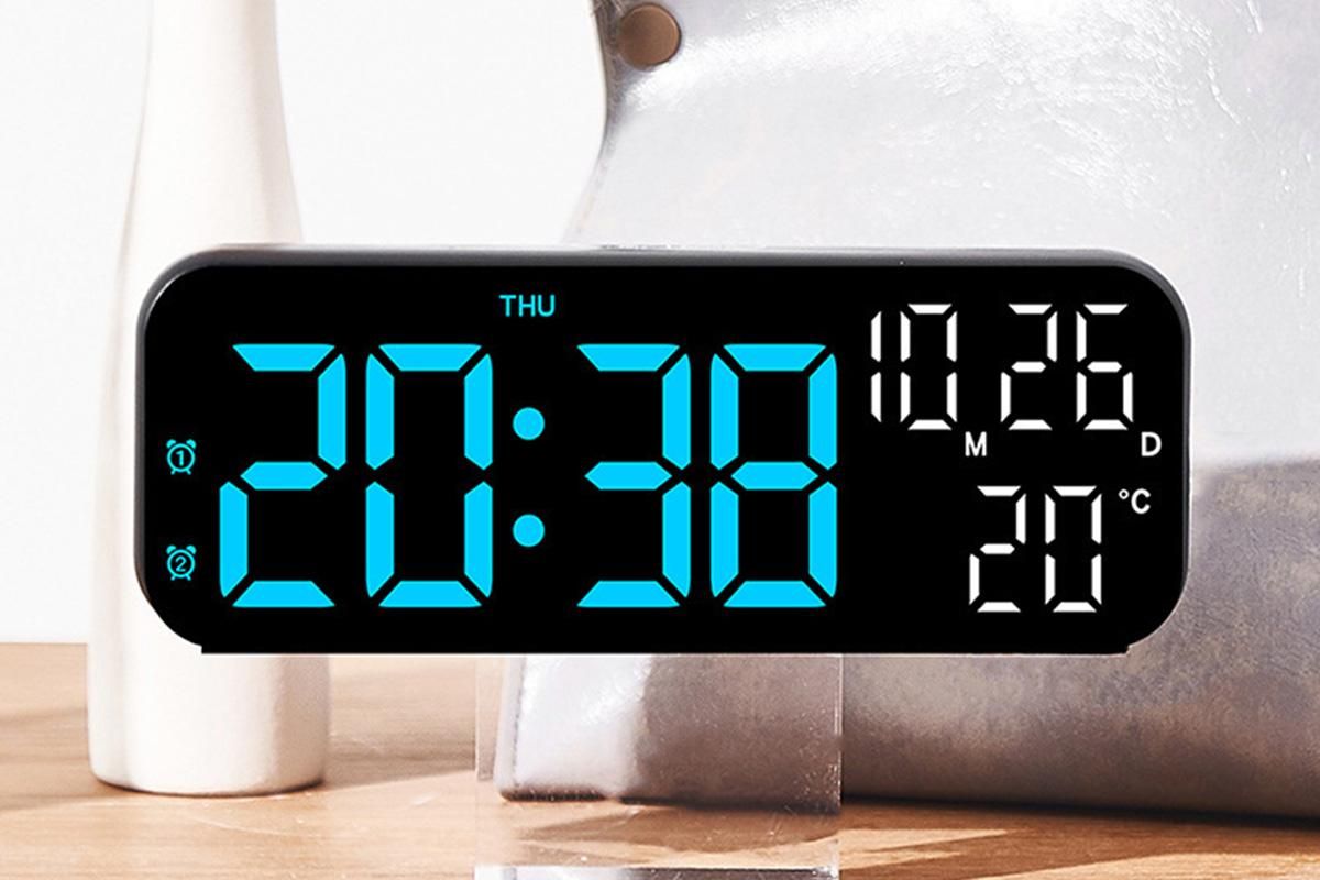 LED Digital Clock with Temperature Humidity Display for Bedroom Black