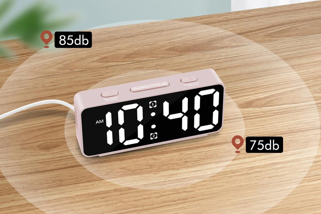 Small Digital Alarm Clock with 5 Dimmers and 5 Alarm Volumes for Bedrooms - Pink
