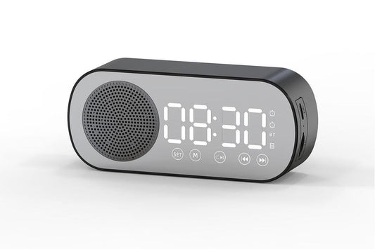 FM Speaker LED Display Portable Alarm Clock Home Decor Bluetooth Digital Radio - Black