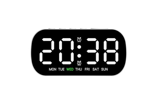 Electric Digital Alarm Clock LED Display Battery Backup Snooze Dual Alarm Clock - White