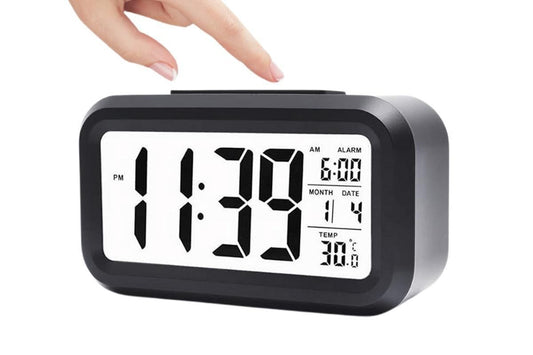 Desk Small Clock Night Light Digital Alarm Clock Battery Operated with Indoor Temperature -Black