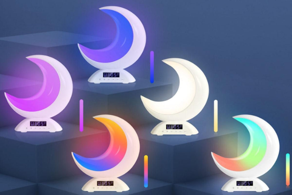 Touch Bedside Table Lamp with Time Alarm Clock RGB Adjustable LED Moon Light with Bluetooth Music Mode