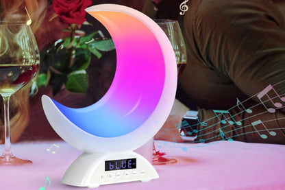Touch Bedside Table Lamp with Time Alarm Clock RGB Adjustable LED Moon Light with Bluetooth Music Mode