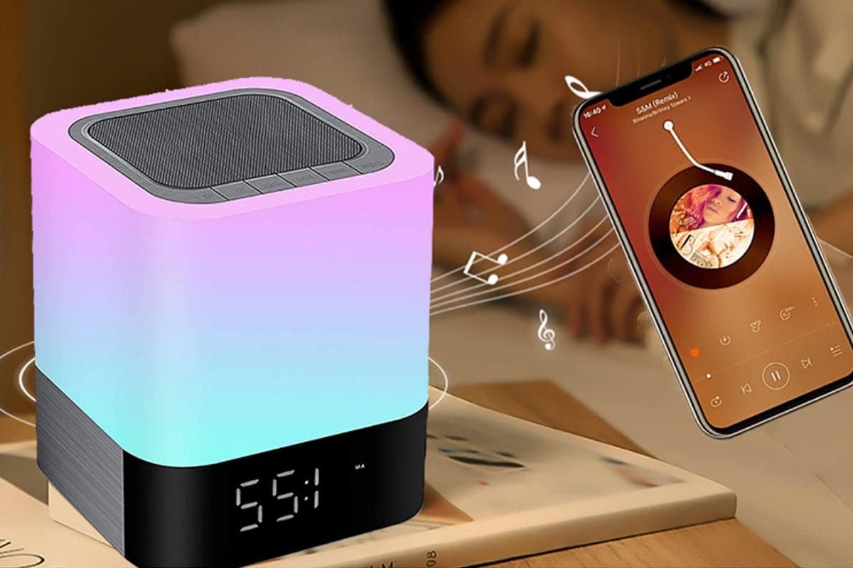 Night Lights Bluetooth Speaker Alarm Clock Bluetooth Speaker Touch Sensor Bedside Lamp Dimmable Multi-Color Bedside Lamp