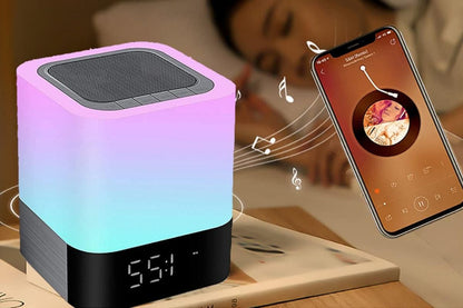 Night Lights Bluetooth Speaker Alarm Clock Bluetooth Speaker Touch Sensor Bedside Lamp Dimmable Multi-Color Bedside Lamp