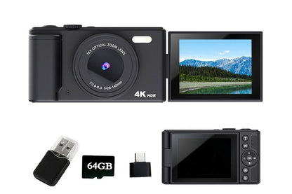 4K Digital Camera Flip Screen Autofocus for Vlogging and Photography Beginners - Black