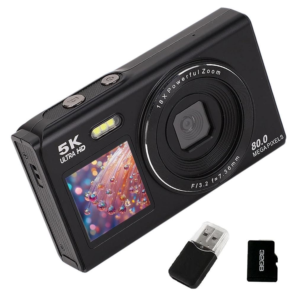 5K HD Dual Screen Digital Camera Point and Shoot Selfie Camera with LED Fill Light - Pink