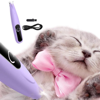 Cordless Pet Paw Trimmer with LED Light Rechargeable Grooming Tool for Dog Cat Purple