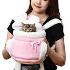 Plush Pet Carrier Backpack Pet Warm Bag with Hand Warmer Pocket Pink - S