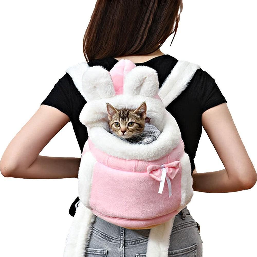 Plush Pet Carrier Backpack Pet Warm Bag with Hand Warmer Pocket Pink - S