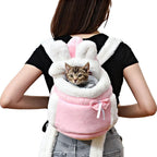 Plush Pet Carrier Backpack Pet Warm Bag with Hand Warmer Pocket Pink - M