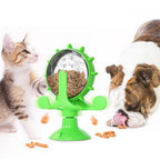 Interactive Pet Treats Dispenser Toy 360 Degrees Rotating Windmill Toy Slow Dog Cat Feeder Green
