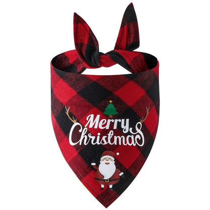 Christmas Pet Triangle Scarf Dog Bandana Pet Wearable Accessories Red Grid - Christmas Hat
