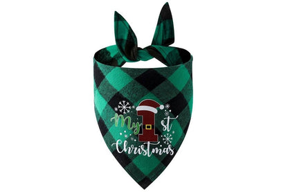 Christmas Pet Triangle Scarf Dog Bandana Pet Wearable Accessories Red Grid - Christmas Hat