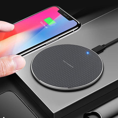 10W Qi Wireless Fast Charger with 1m USB Charging Cable for Smartphones - Silver