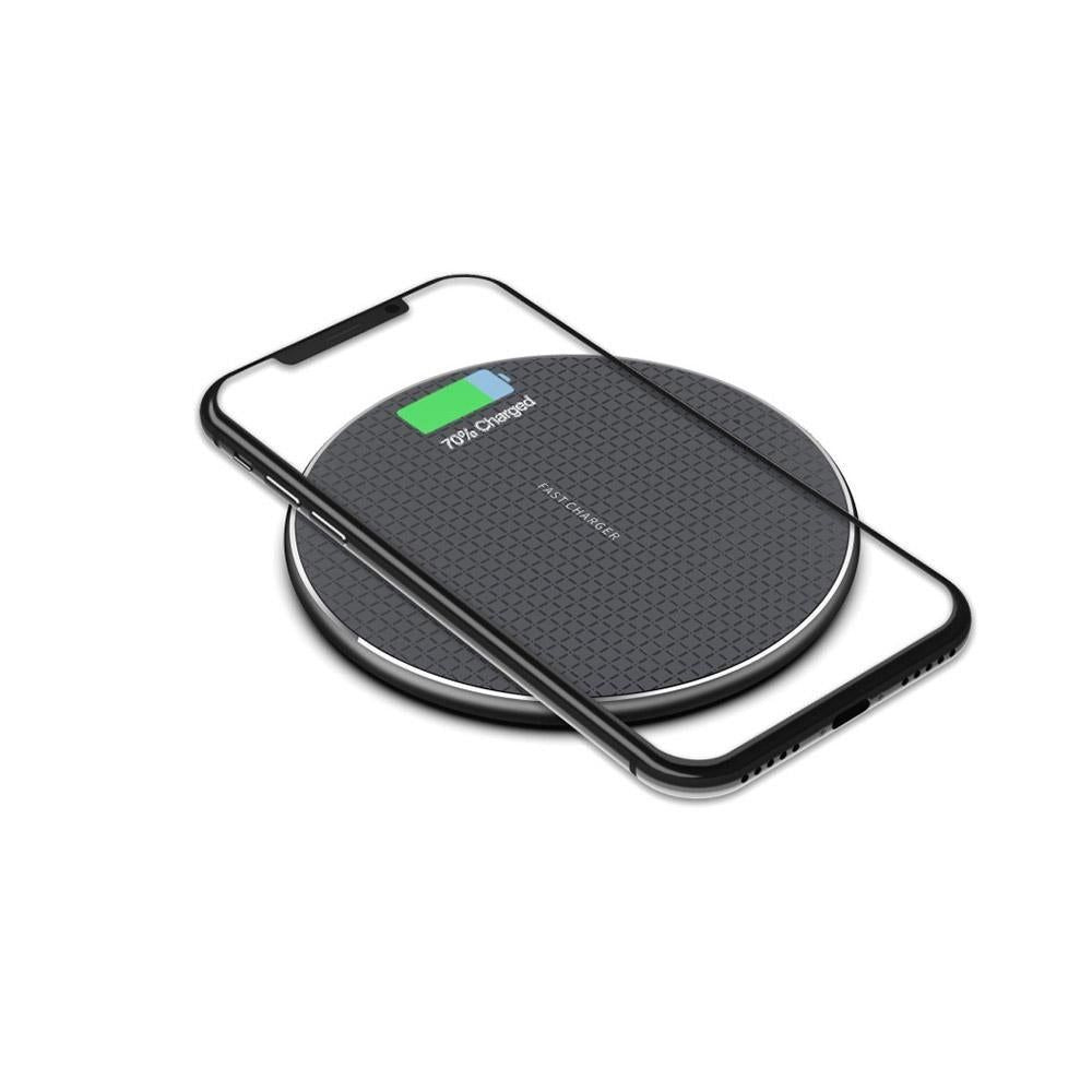 10W Qi Wireless Fast Charger with 1m USB Charging Cable for Smartphones - Black