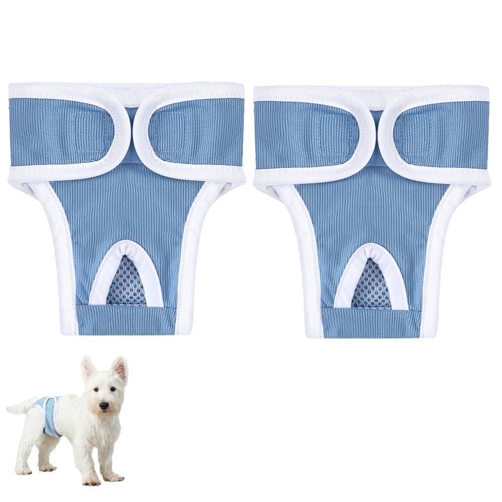 2pcs Dog Diapers Reusable Washable Nappy Wraps Panties for Pets Period Underpants-Blue M
