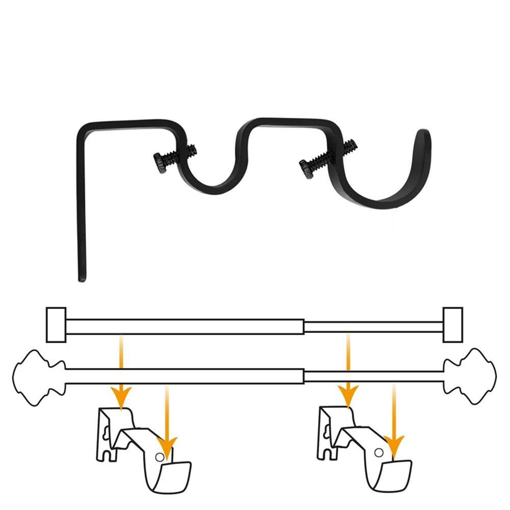 Retro Double Curtain Rod Bracket Strong Wall Mount for 1.8cm 2.6cm Rods - 1 Pack