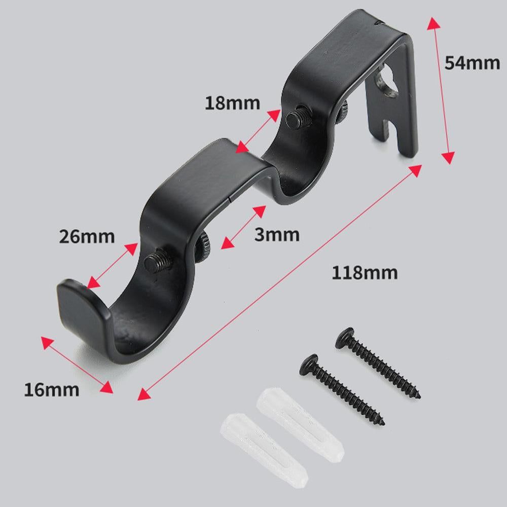 Retro Double Curtain Rod Bracket Strong Wall Mount for 1.8cm 2.6cm Rods - 1 Pack