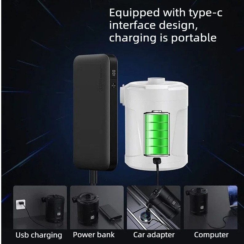 Outdoor Camping Digital Electric Air Pump, 5200mAh Built-in Battery, for Air Mattresses and Swim Rings - Orange