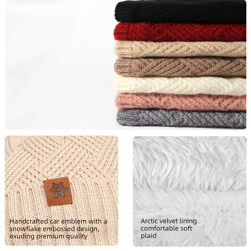 Women's Fashionable Winter 3-Piece Set: Knit Hat, Scarf, and Gloves.  A must-have for outdoor skiing and cycling—Beige