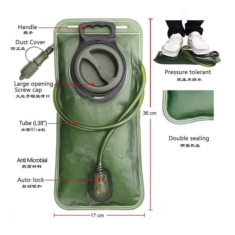 2L Outdoor Sports Hydration Pack, Portable Water Bladder for Running and Hiking, Food-Grade Water Bag - Black
