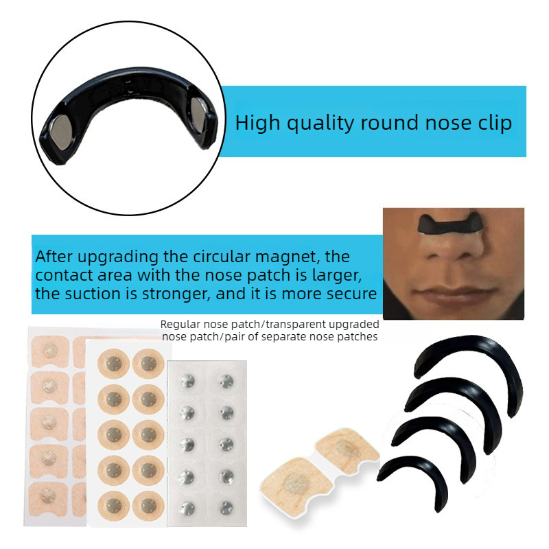 Square Magnetic Nose Clip Set - Anti-Snoring Nasal Strips - Breathing Aid for Sleep and Exercise - Black