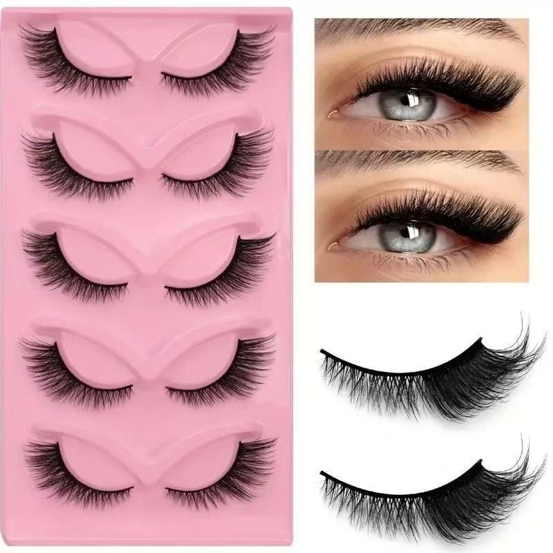 15-pair set of cat-eye false eyelashes with extended mink-style tips; thick and long