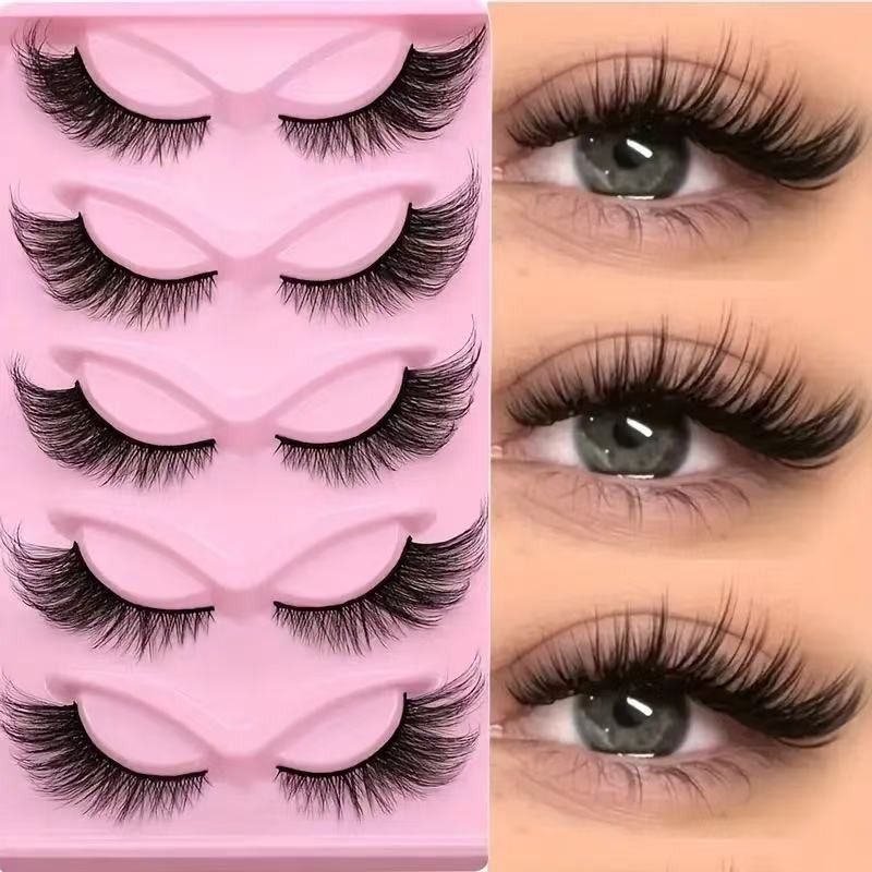 15-pair set of cat-eye false eyelashes with extended mink-style tips; thick and long