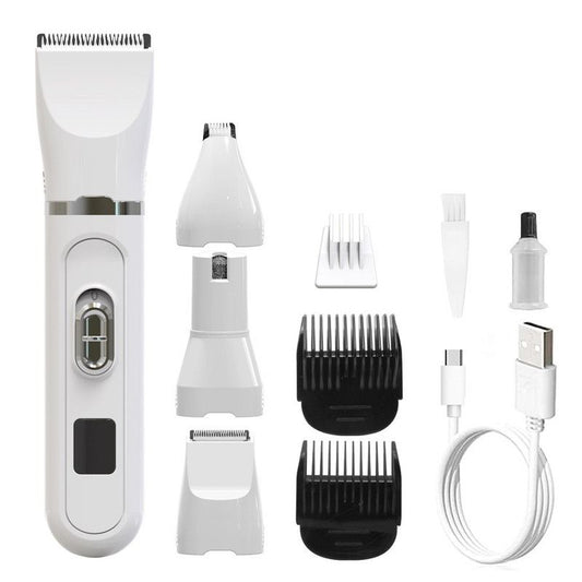 4-in-1 Pet Electric Clipper, Cat and Dog Hair Trimmer and Nail Grinder, Pet Grooming Supplies - White